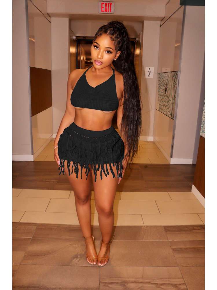 Fringe Backless Skirt Set