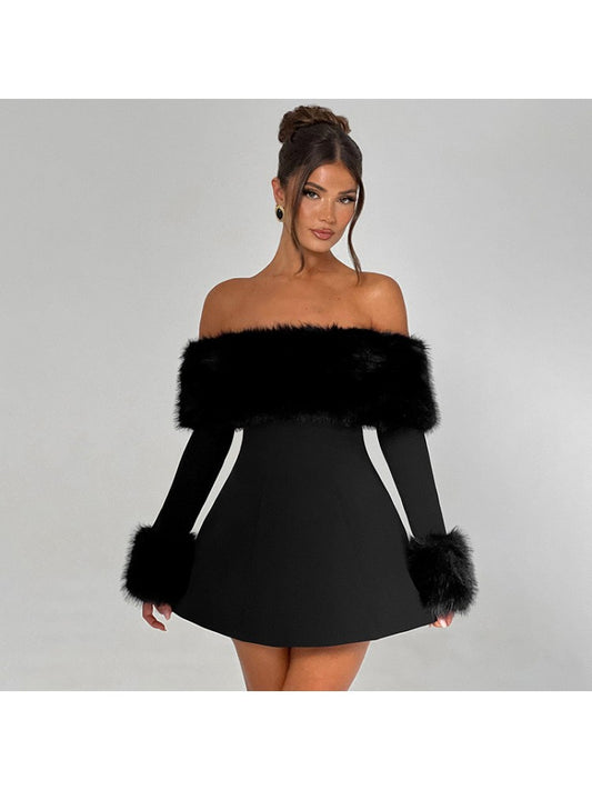 Fur Off Shoulder Dress