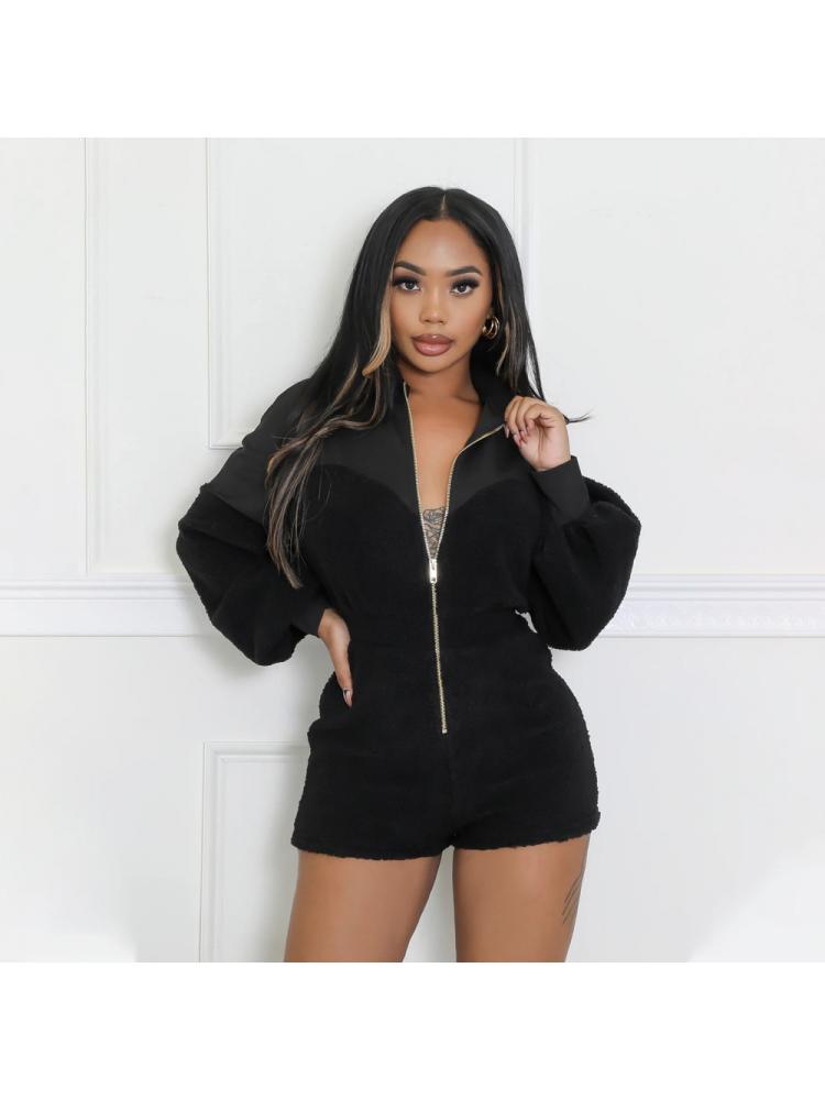 Fluffy Zipper Romper