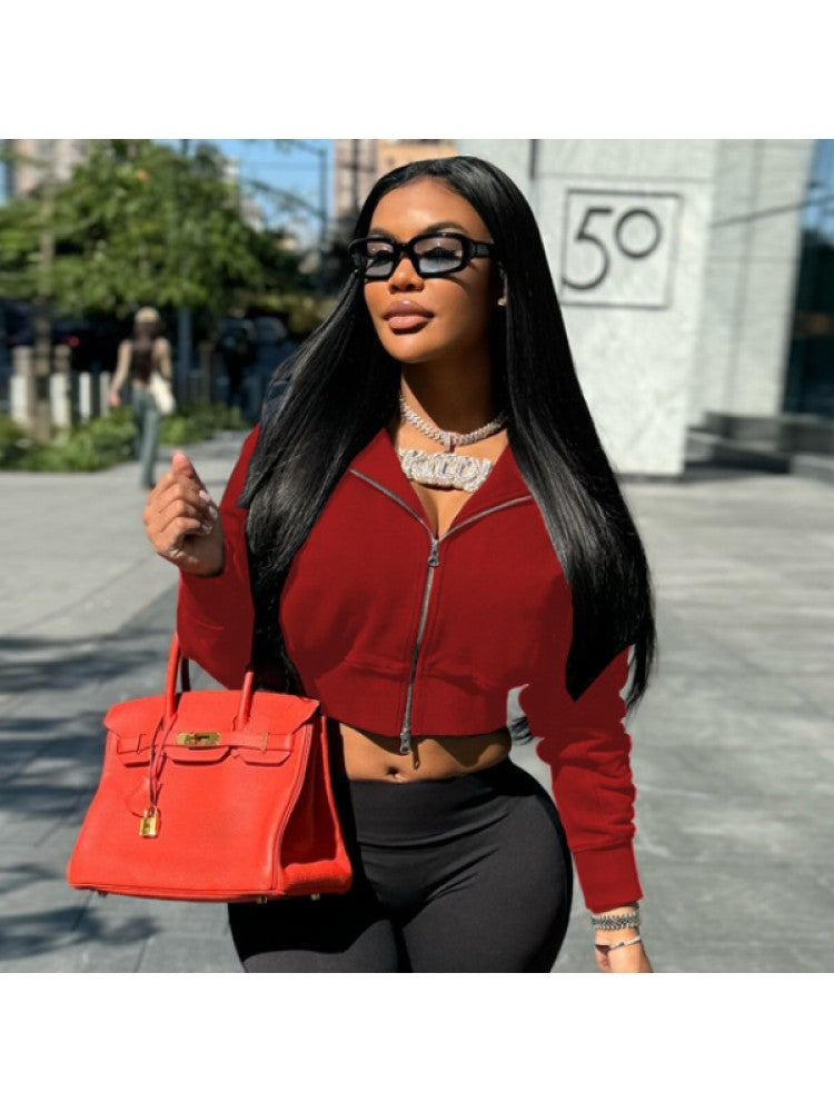 Zipper Hooded Short Coat