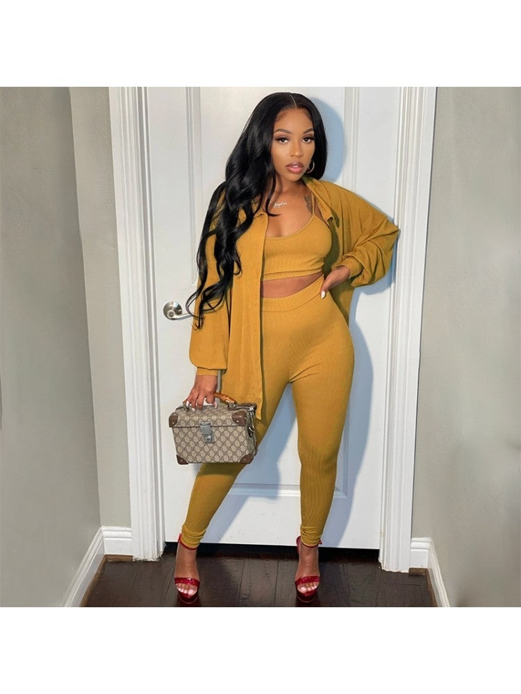 Casual Solid Color 3 Piece Set