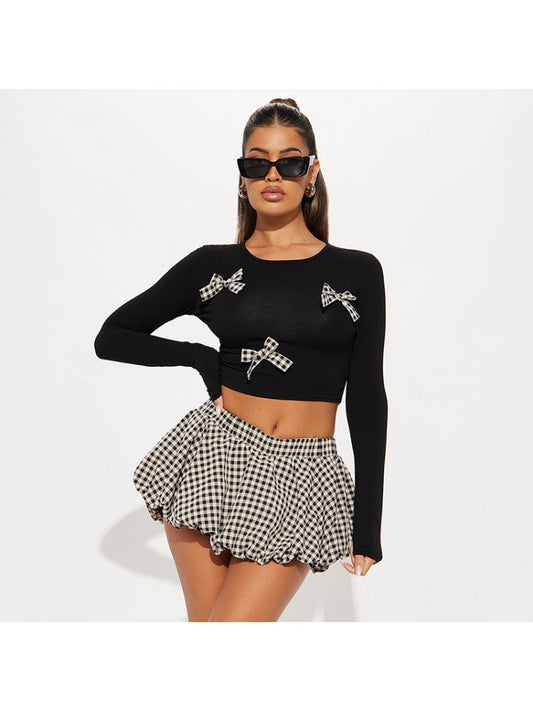 Bow Crop Skirt Set