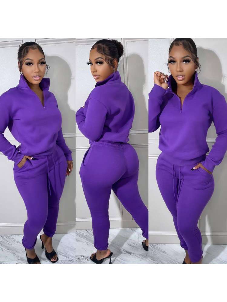 Plain Sweatshirt Set