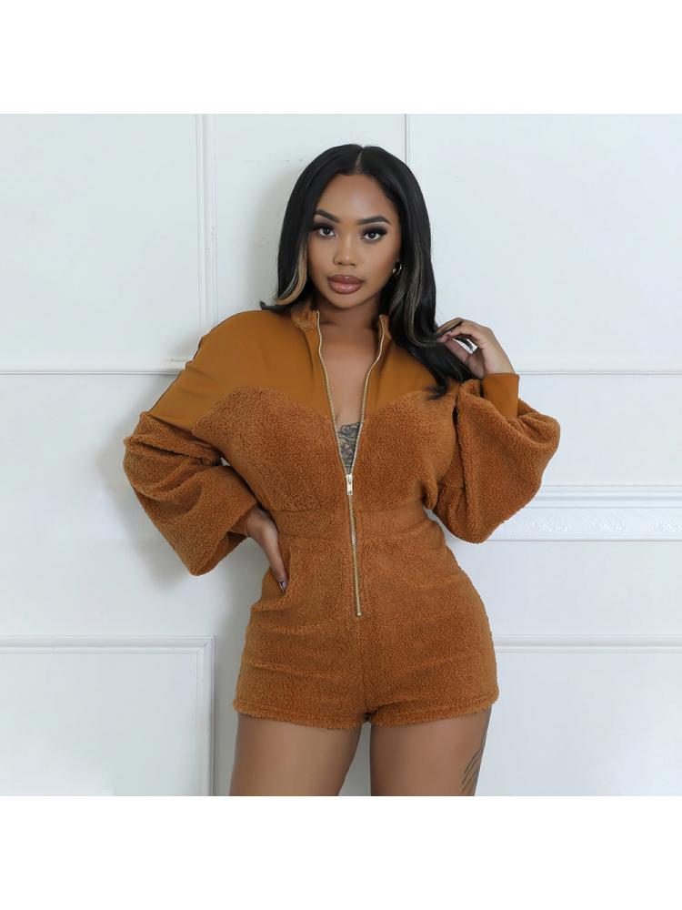 Fluffy Zipper Romper
