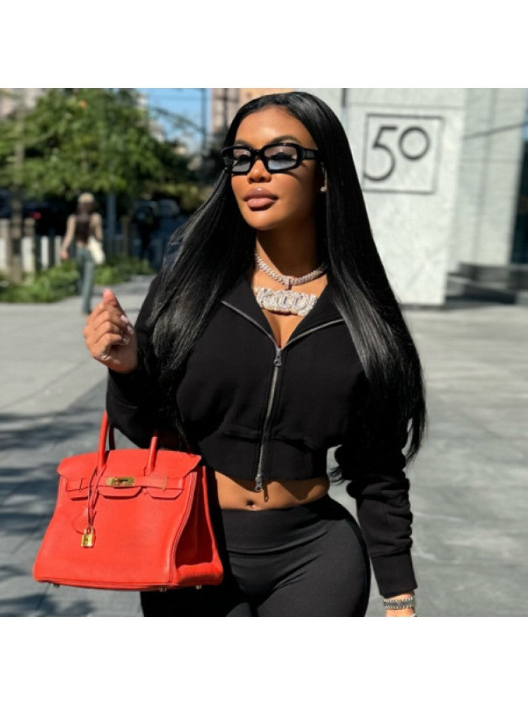 Zipper Hooded Short Coat
