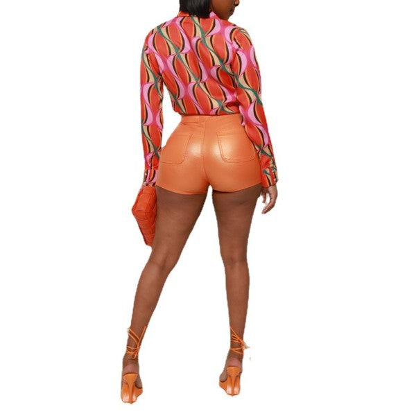 Metallic Leather Shorts