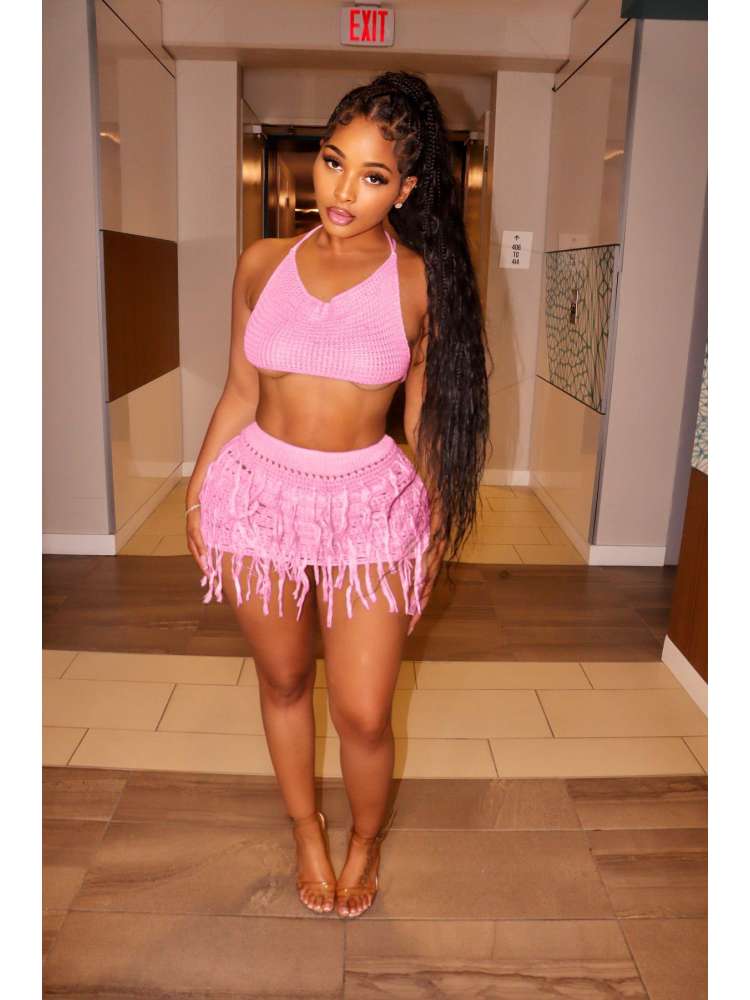 Fringe Backless Skirt Set