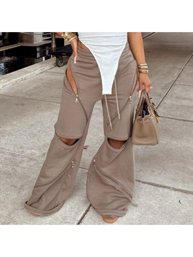 Hollow Out Zipper Pants
