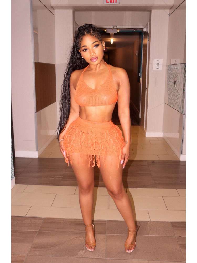 Fringe Backless Skirt Set