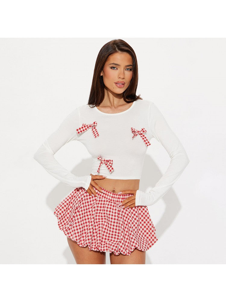Bow Crop Skirt Set