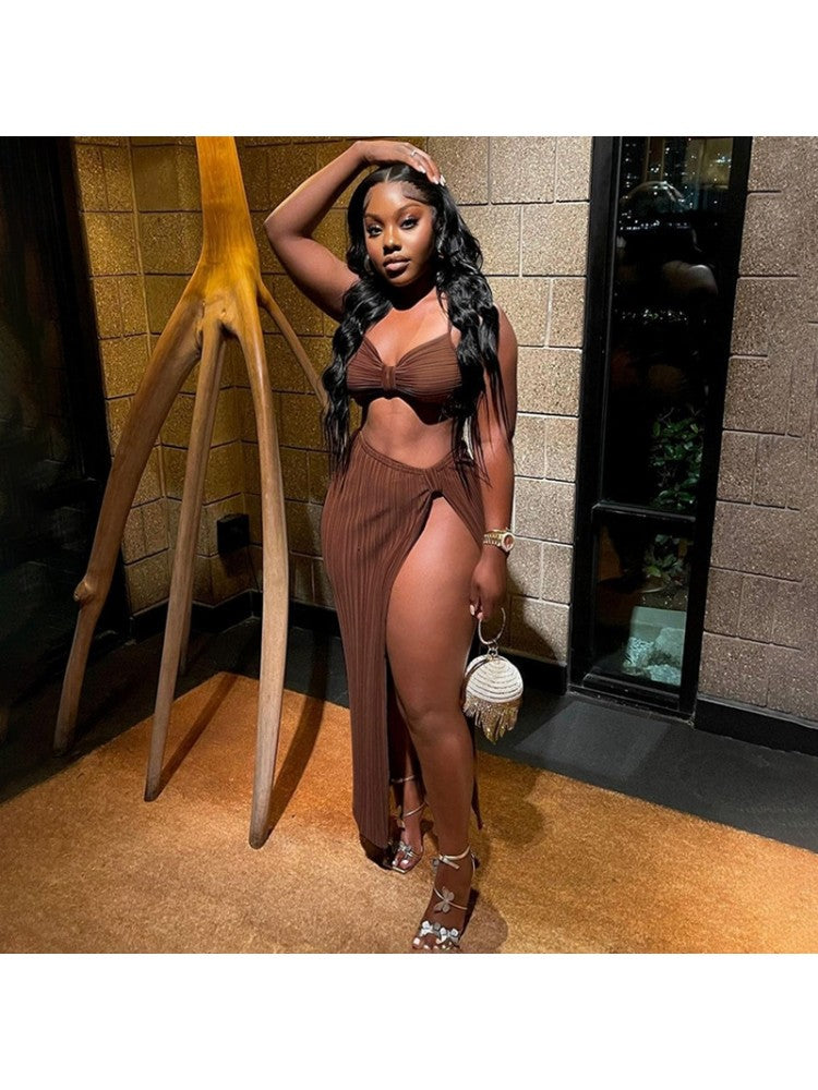 Sexy Crop & Slit Skirt Set