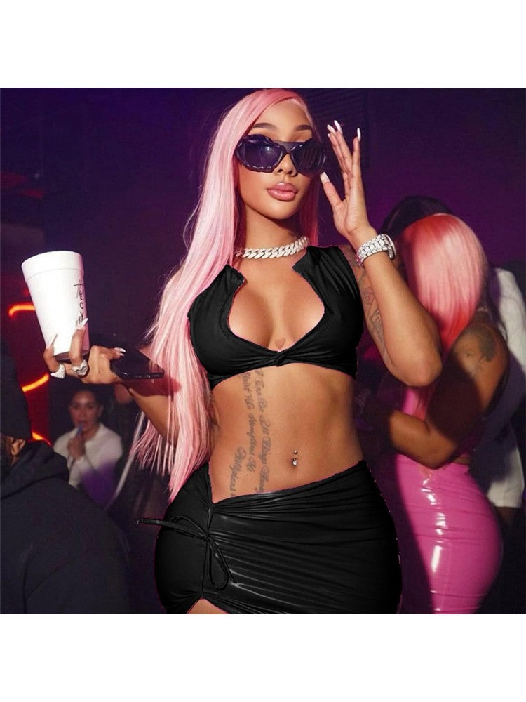 Sexy Leather Skirt Set