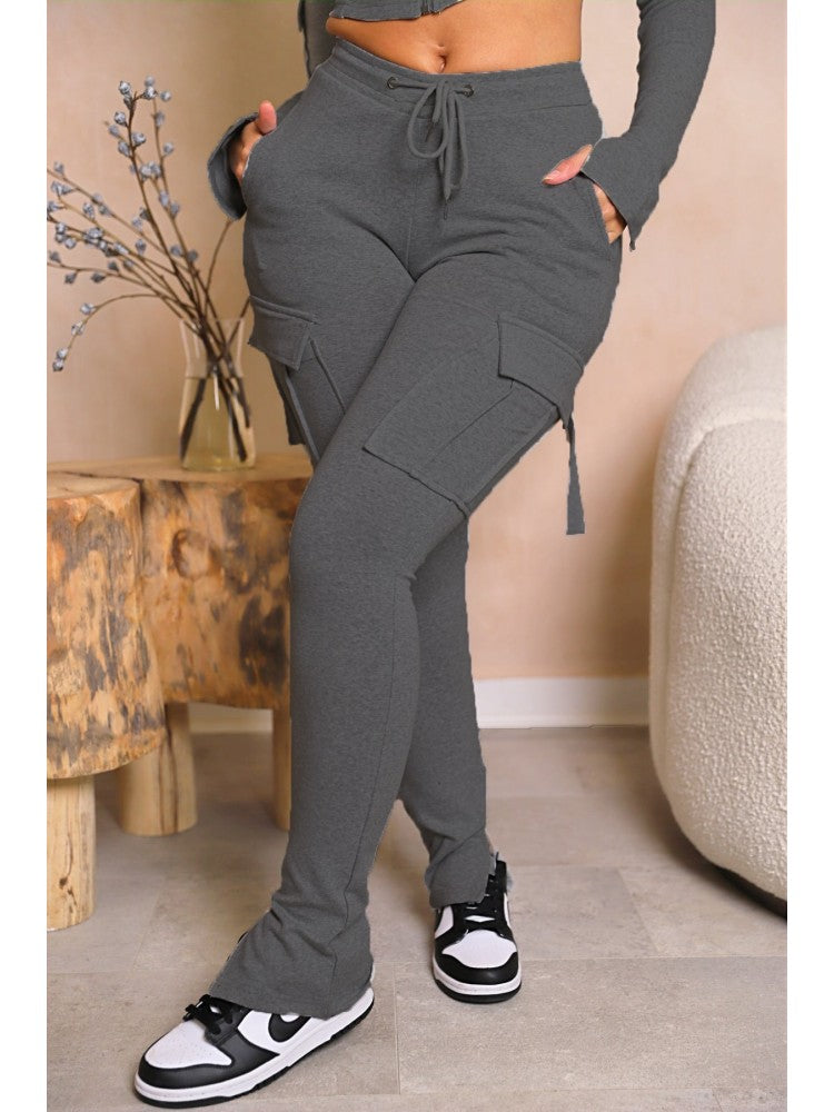 Pure Color Split Drawstring Pants