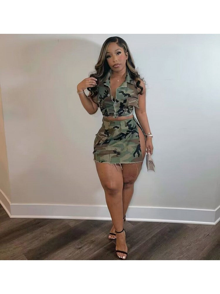 Camo Army Backless Skirt Set