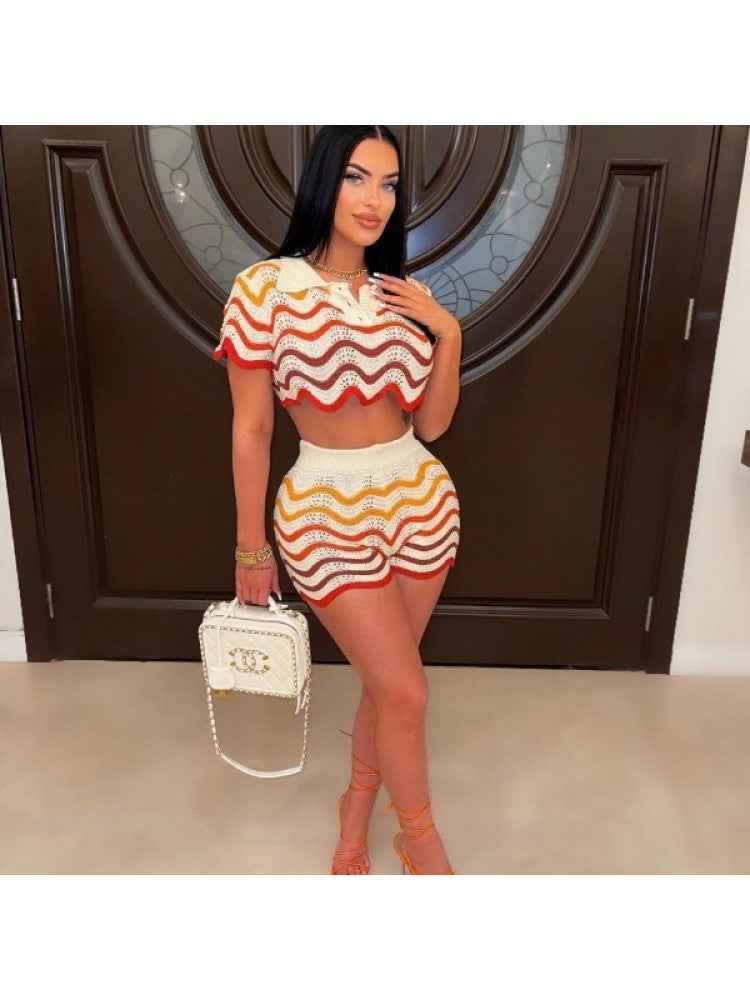 Knitted Striped Short Set