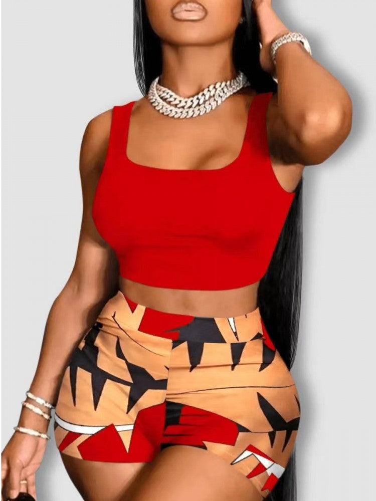Red Plus Size Short Set