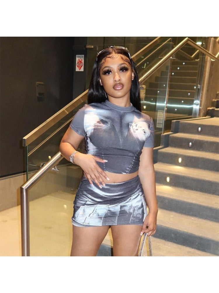 Gray 2 Piece Skirt Set