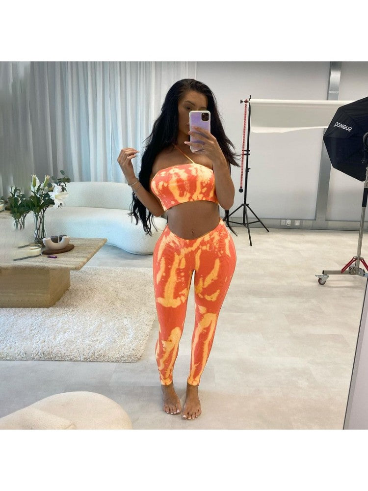 Orange Tie Dye Tank Top Set