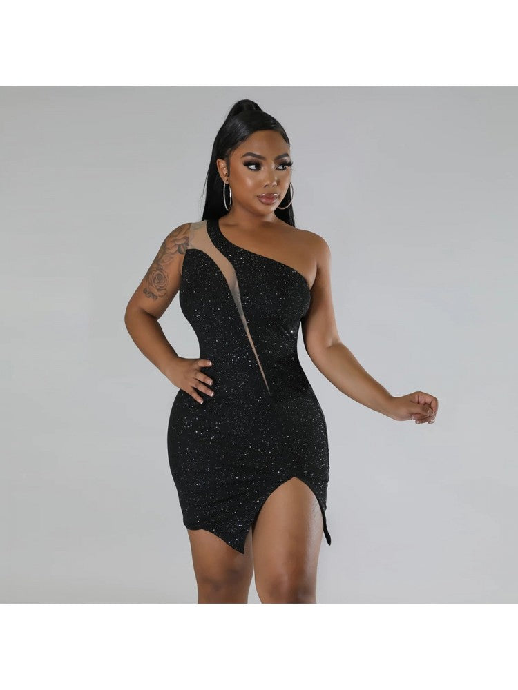 One Shoulder Glitter Dress