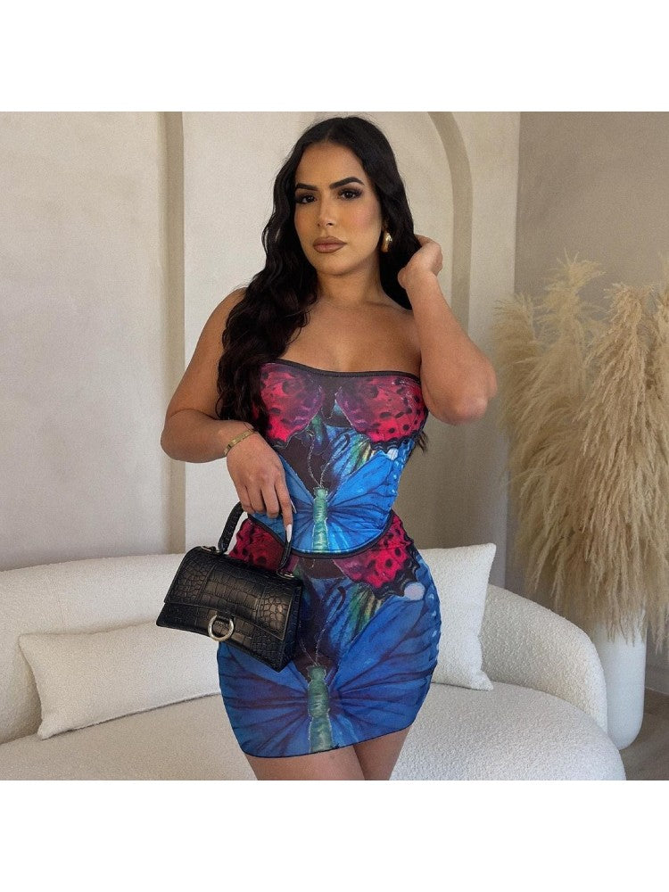 Butterfly Print Strapless Set