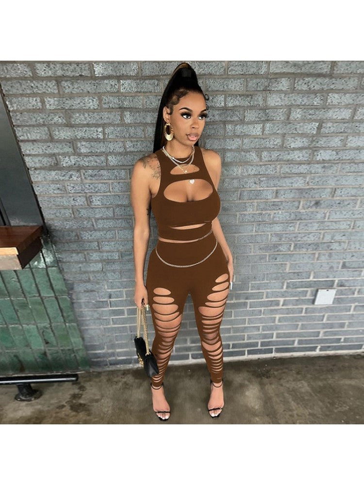 Ripped Sleeveless 2 Piece Set