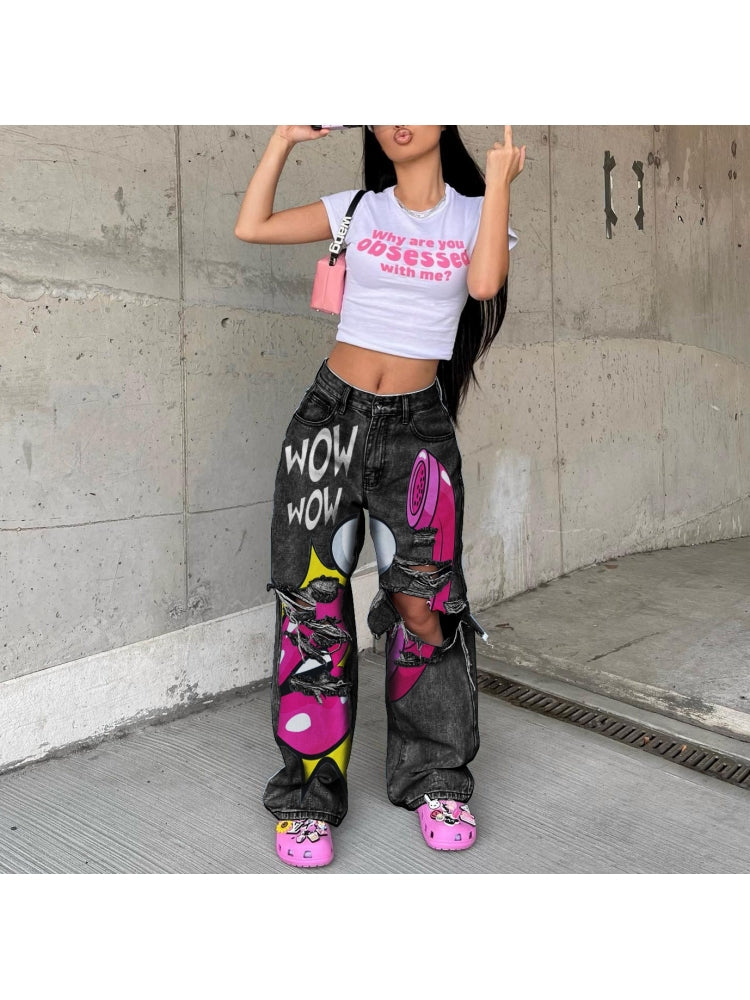 Ripped Graphic Denim Pants