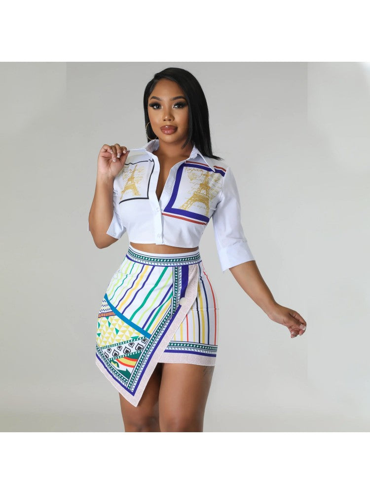 Geometric Pattern Skirt Set