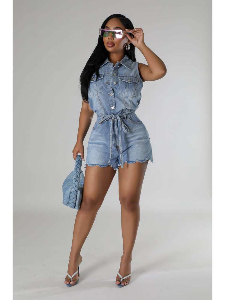 Raged Denim Romper