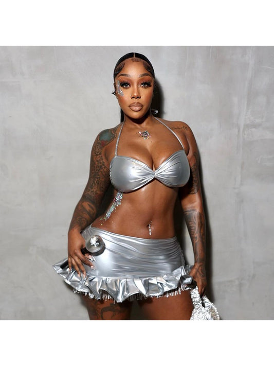 Metallic Halter Skirt Set