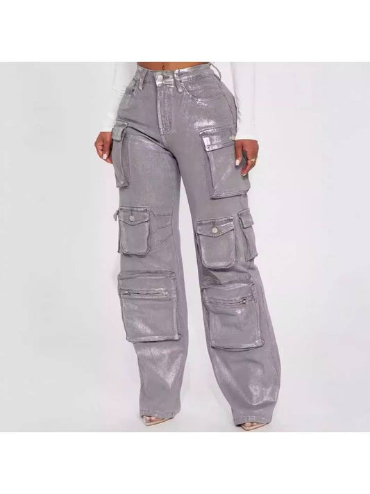 Metallic Cargo Jeans