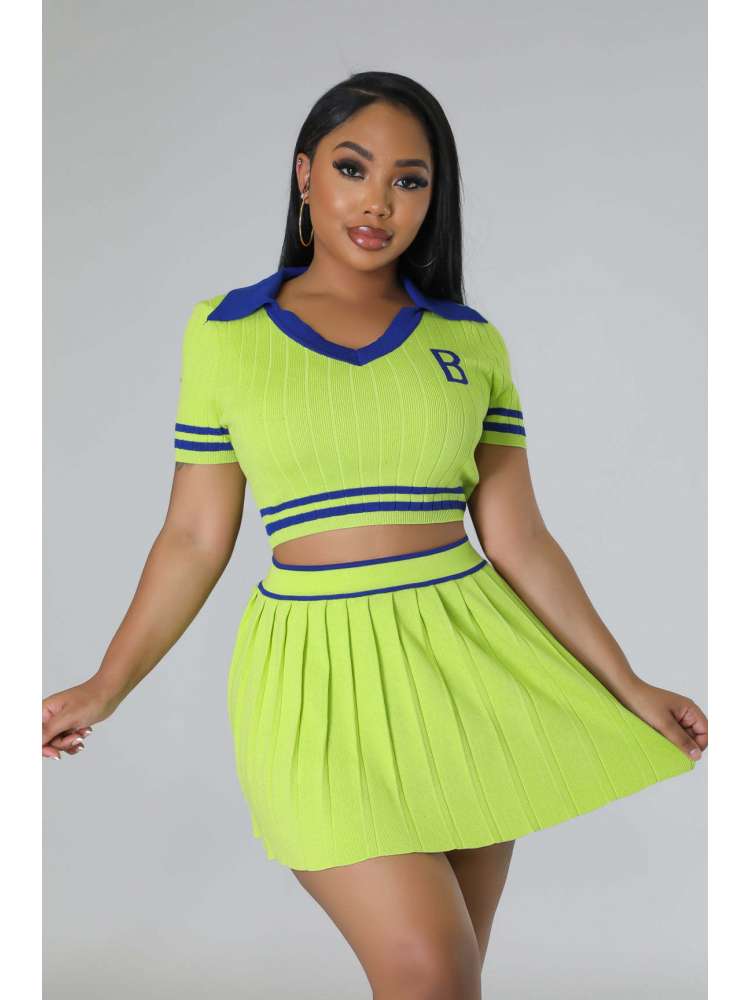 Colorblock Pleated Skirt Set