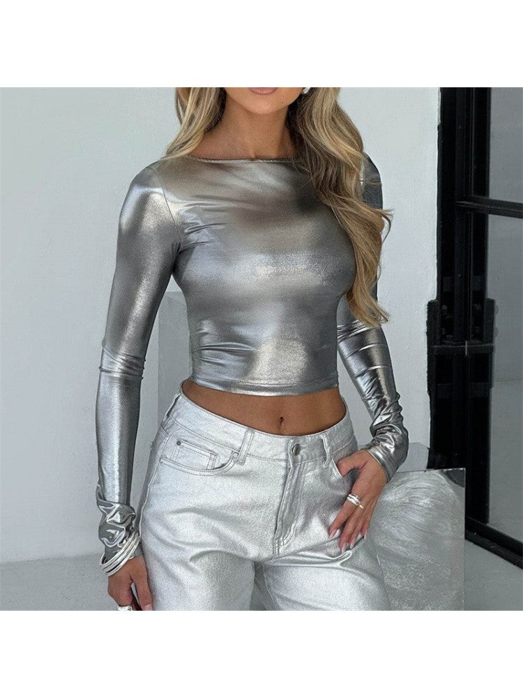 Metallic Crop Shirt