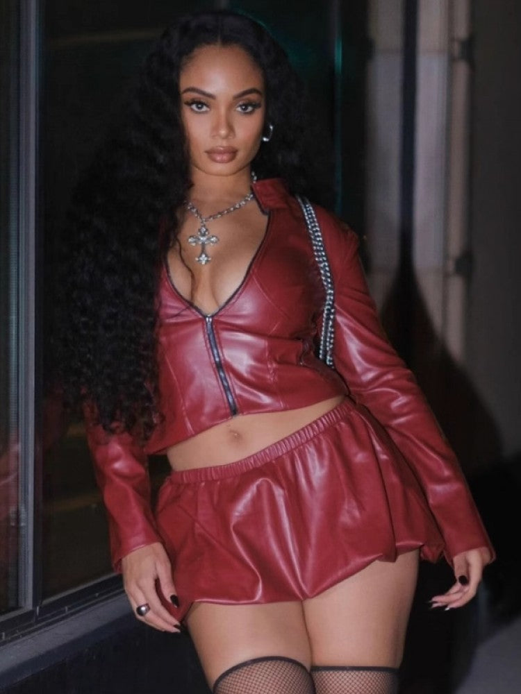 Crop Bubble Skirt Set