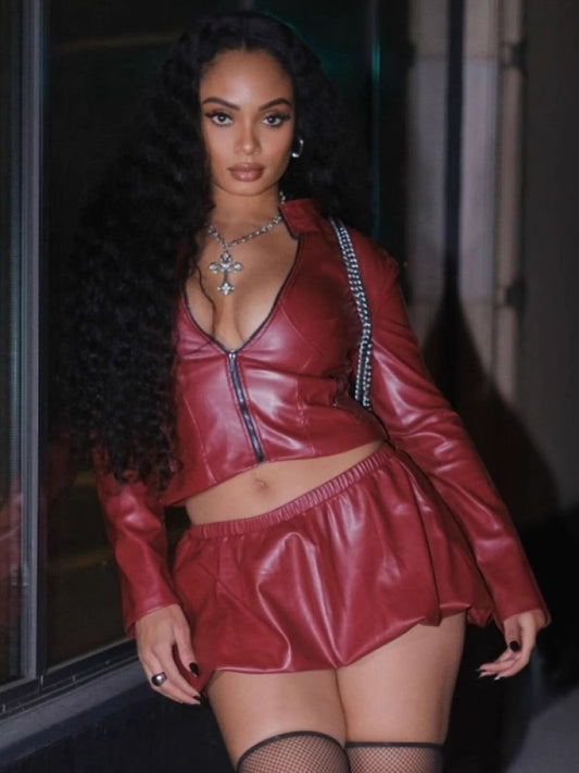 Crop Bubble Skirt Set