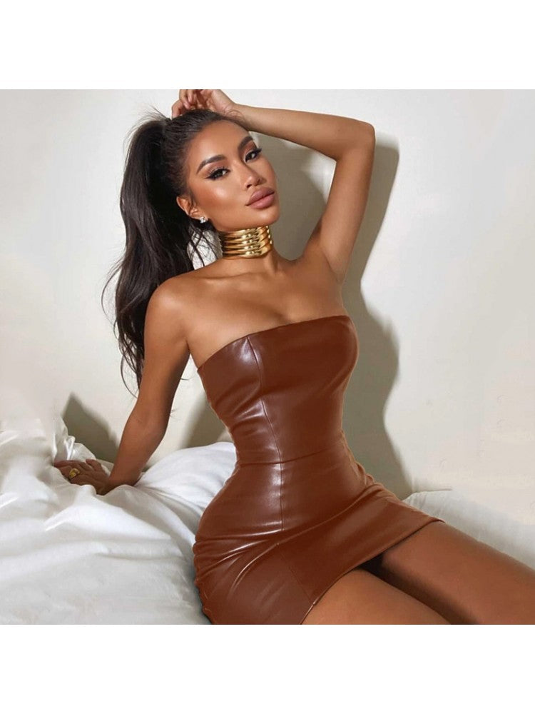 Fitted Leather Strapless Dress