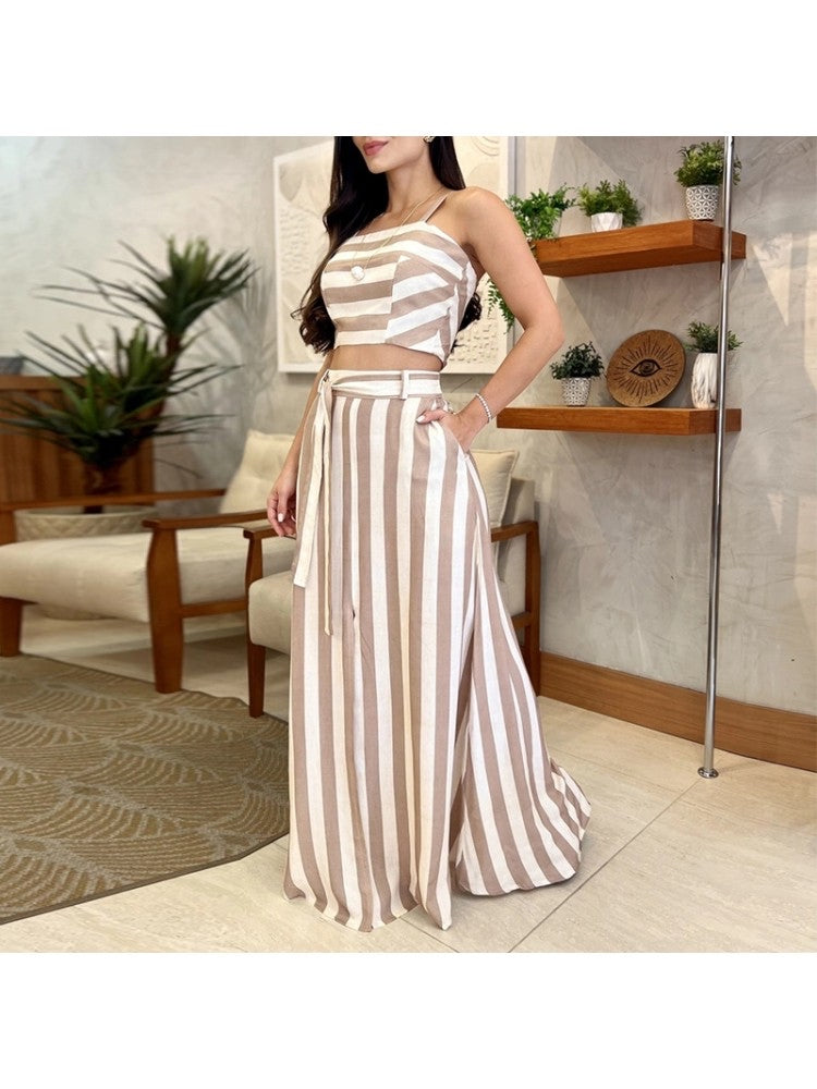 Striped High Waist Pants Set