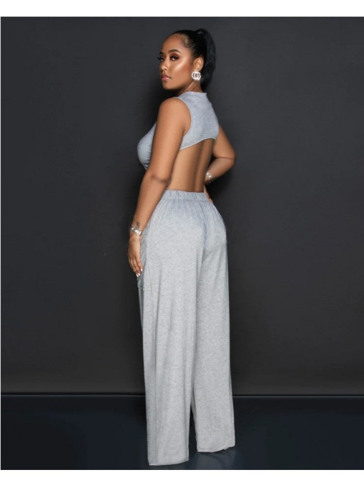 Grey Backless Jumpsuit