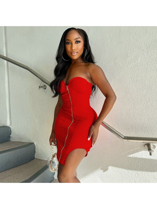 Irregular Strapless Mini Dress