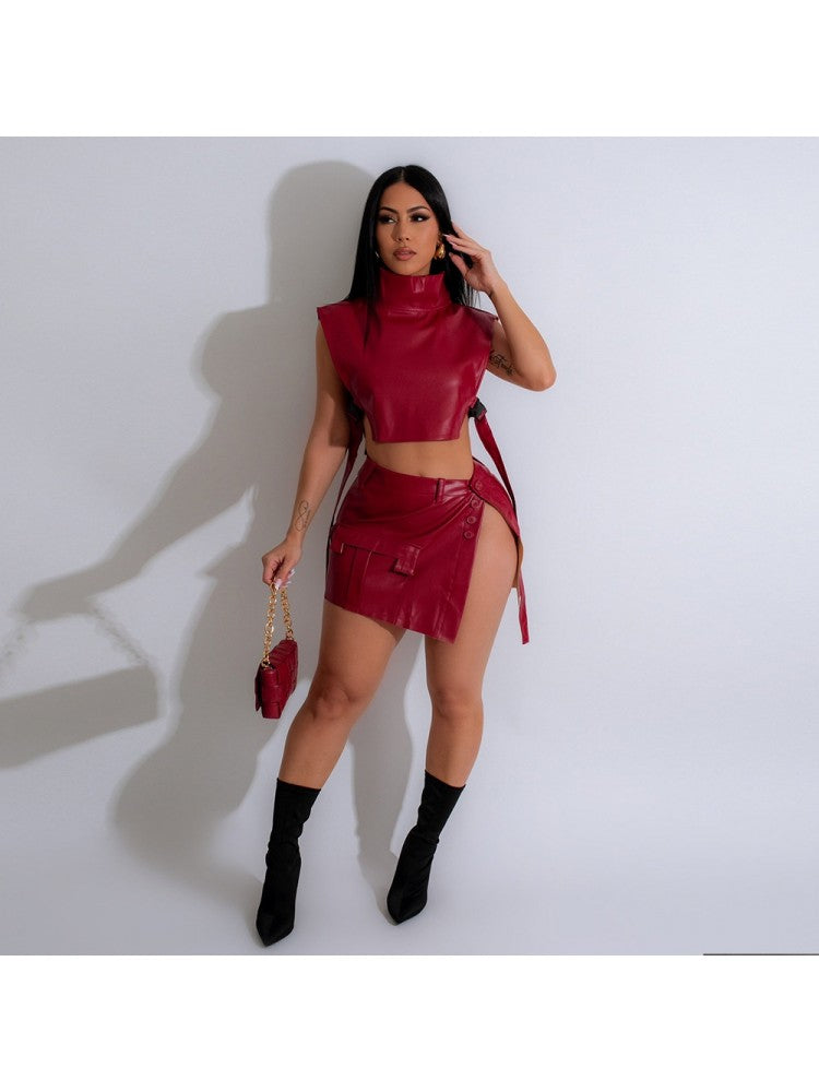 Leather Skirt Set