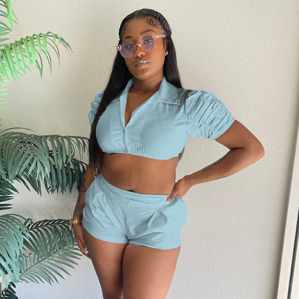 Puff Sleeve Crop Set