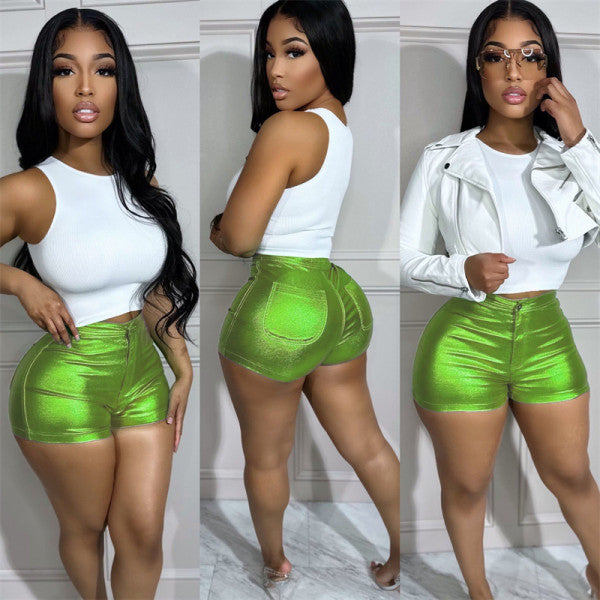 Metallic Leather Shorts