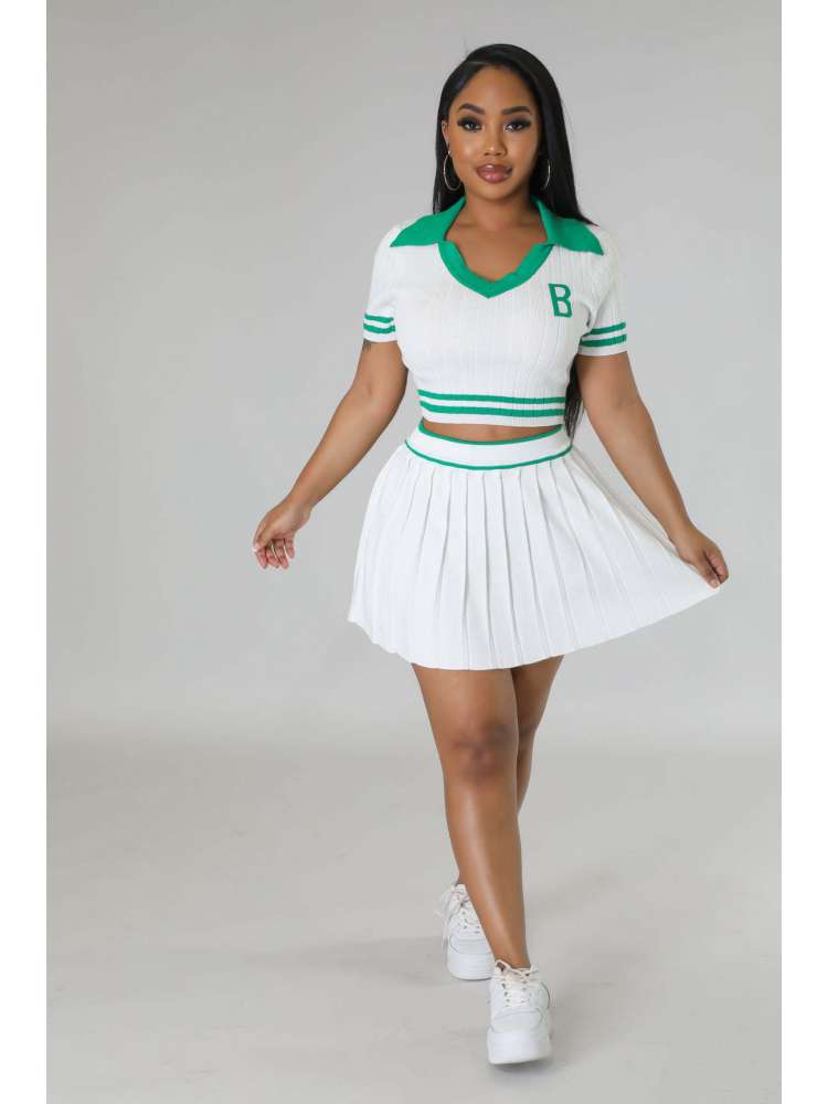 Colorblock Pleated Skirt Set