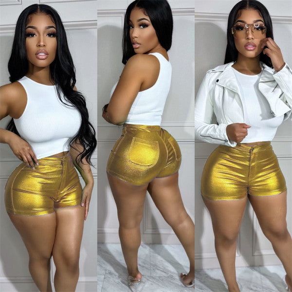 Metallic Leather Shorts