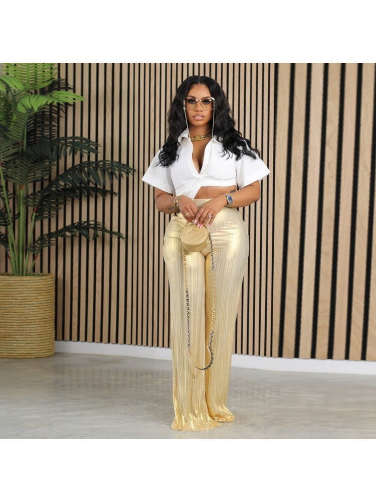 Metallic High Rise Pants