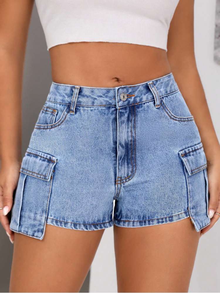 Denim Fitted Shorts