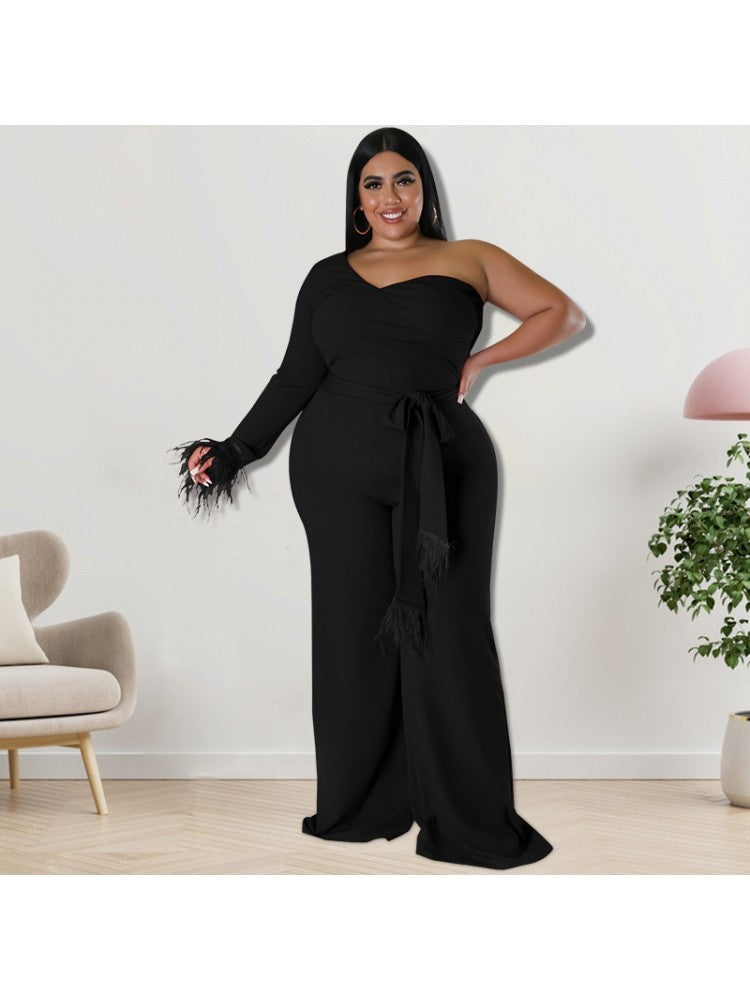 Plus Size One Shoulder Jumpsuit