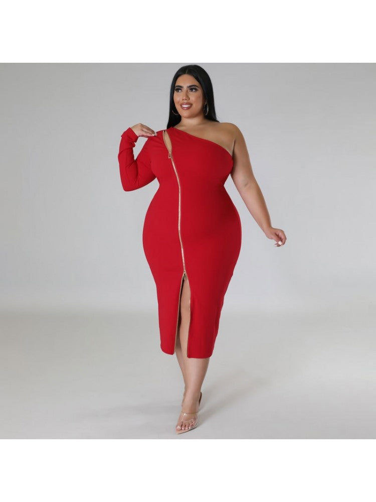 Plus Size One Shoulder Dress