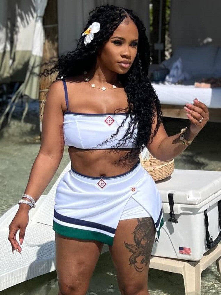 Embroidery Crop Skirt Set