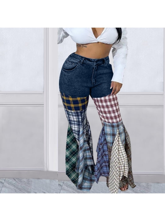 Plaid Patchwork Jeans