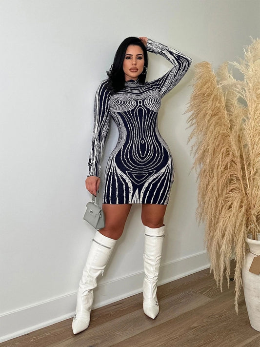 Printed Long Sleeve Dress